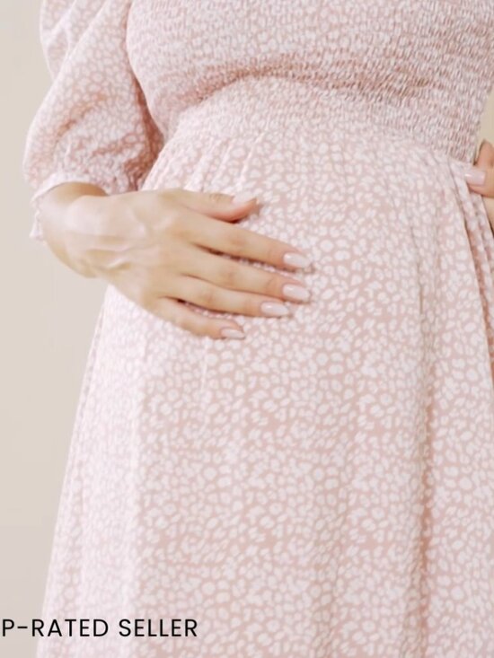 Floral Maternity Maxi Dress Puff Sleeve Square Neck Boho Chic A-Line - Picture 6 of 6